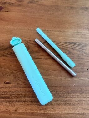Collapsible Reusable Straw REDUCE Set in Mint Blue